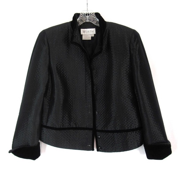 WORTH Diamond Quilted Velvet Trim Button Front Jacket Women's Size 10 - Picture 1 of 12